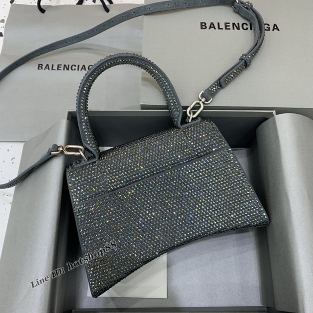 Balenciaga巴黎世家專櫃爆款磨砂深灰全鑽小號沙漏包手提肩背包 fyj1806